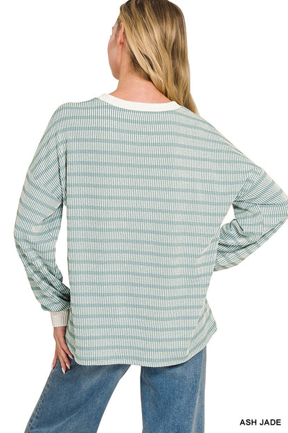 Zenana Raised Rib Striped Pullover & Pants Set 8660A5