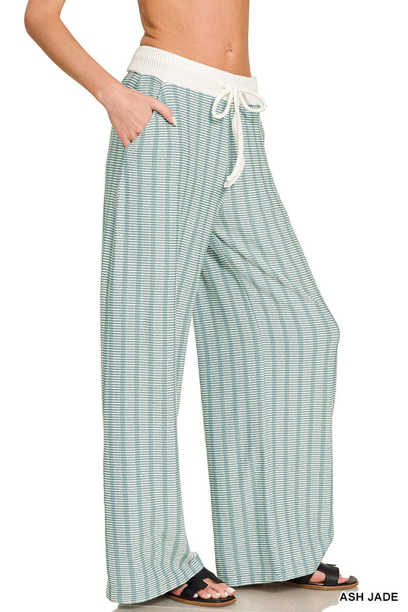 Zenana Raised Rib Striped Pullover & Pants Set 8660A5