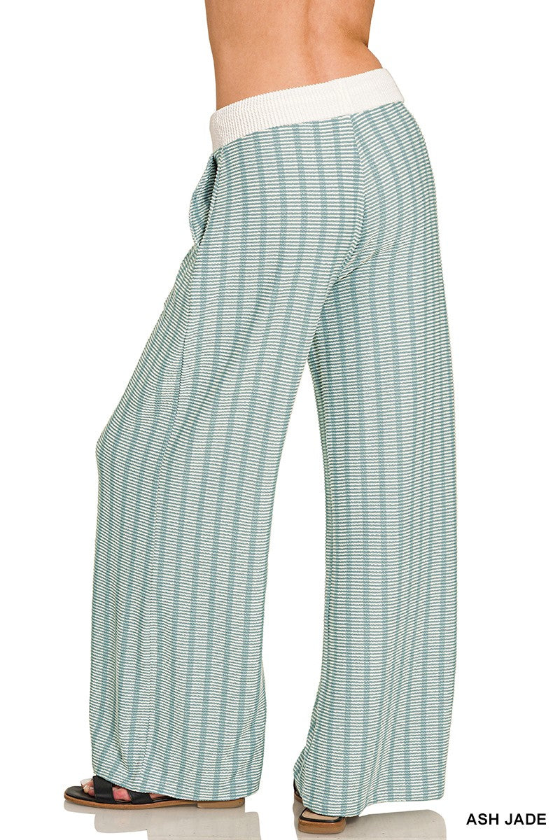Zenana Raised Rib Striped Pullover & Pants Set 8660A5