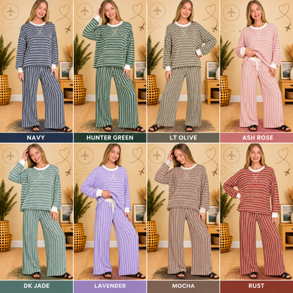 Zenana Raised Rib Striped Pullover & Pants Set 8660A5