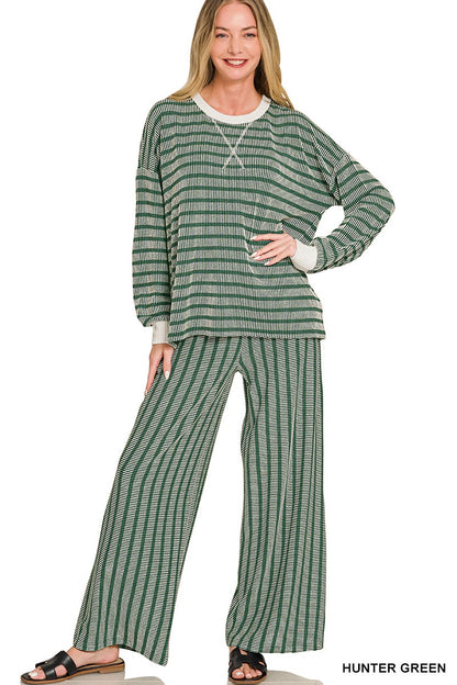 Zenana Raised Rib Striped Pullover & Pants Set 8660A5