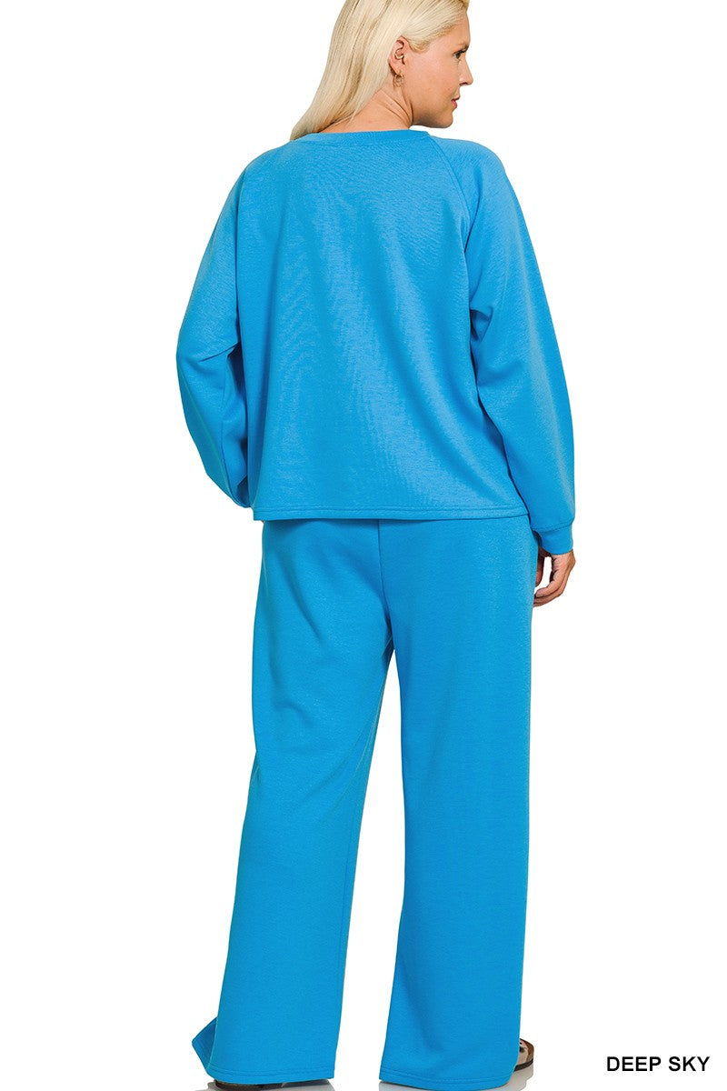 Zenana Plus Scuba Crewneck Pullover & Pants 2 Pieces Set 4114X5