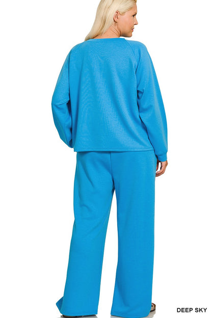 Zenana Plus Scuba Crewneck Pullover & Pants 2 Pieces Set 4114X5