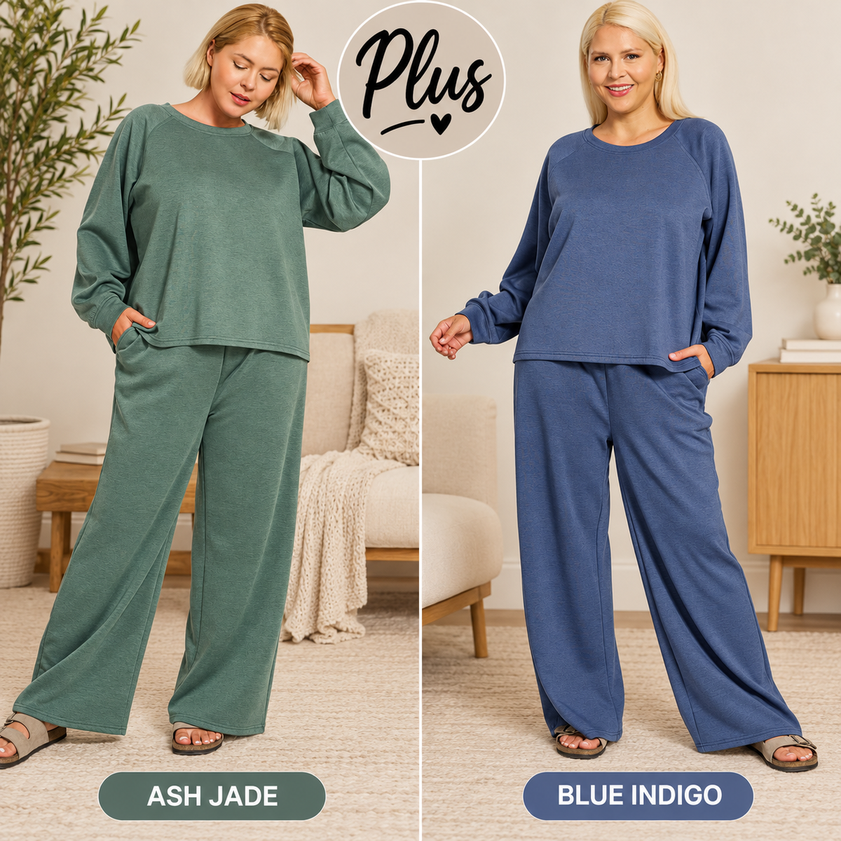 Zenana Plus Scuba Crewneck Pullover & Pants 2 Pieces Set 4114X5