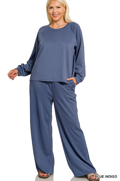 Zenana Plus Scuba Crewneck Pullover & Pants 2 Pieces Set 4114X5