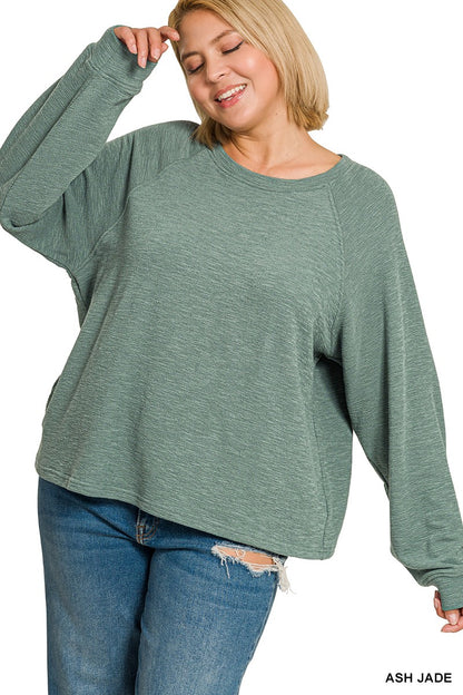 Zenana Plus Slub Long Sleeve Top & Pants 2pcs Set 3473X5
