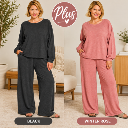 Zenana Plus Slub Long Sleeve Top & Pants 2pcs Set 3473X5