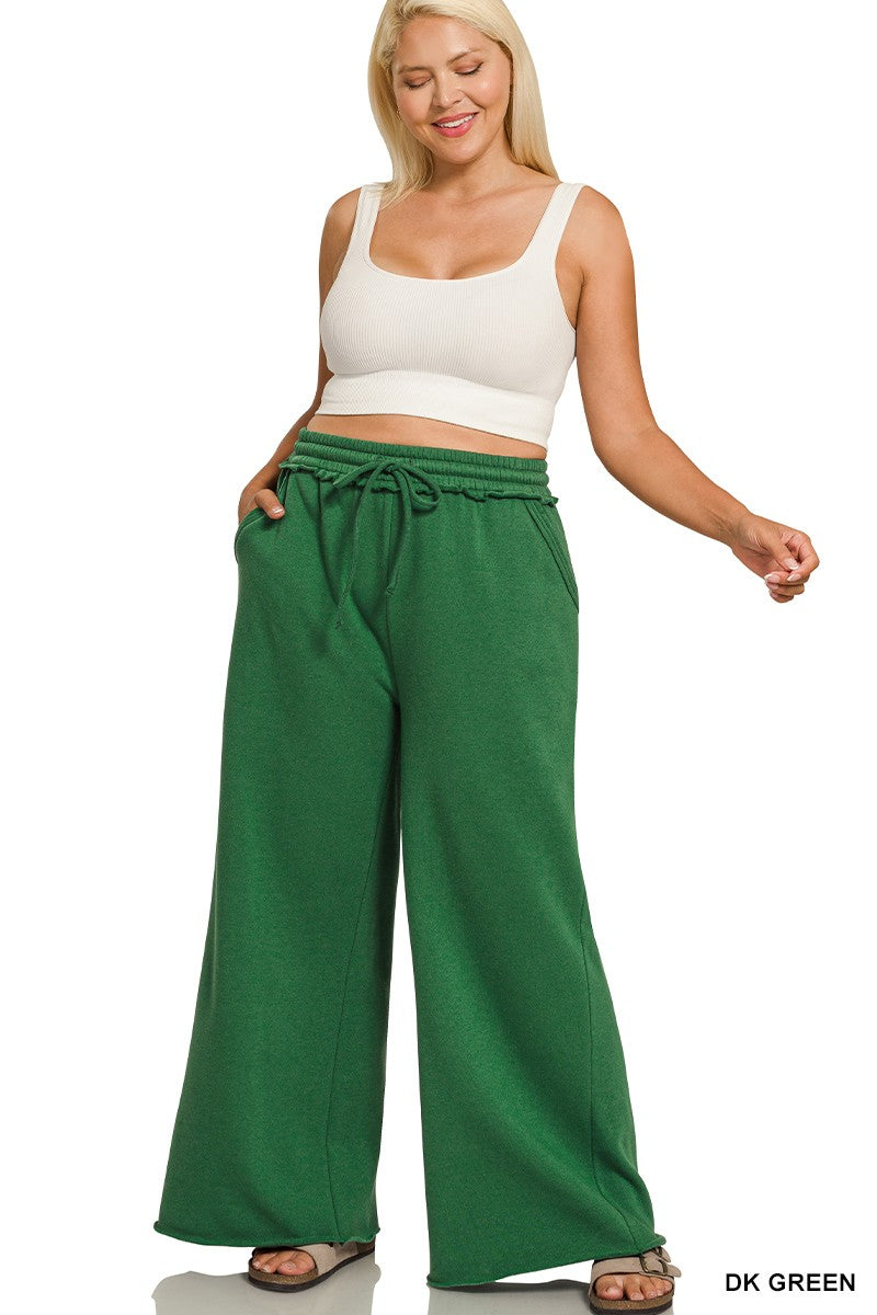 Zenana Plus Fleece Exposed Seam Wide Leg Sweatpants 4327X5