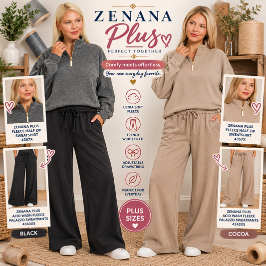 Zenana Plus Fleece Half Zip Sweatshirt 4357X
