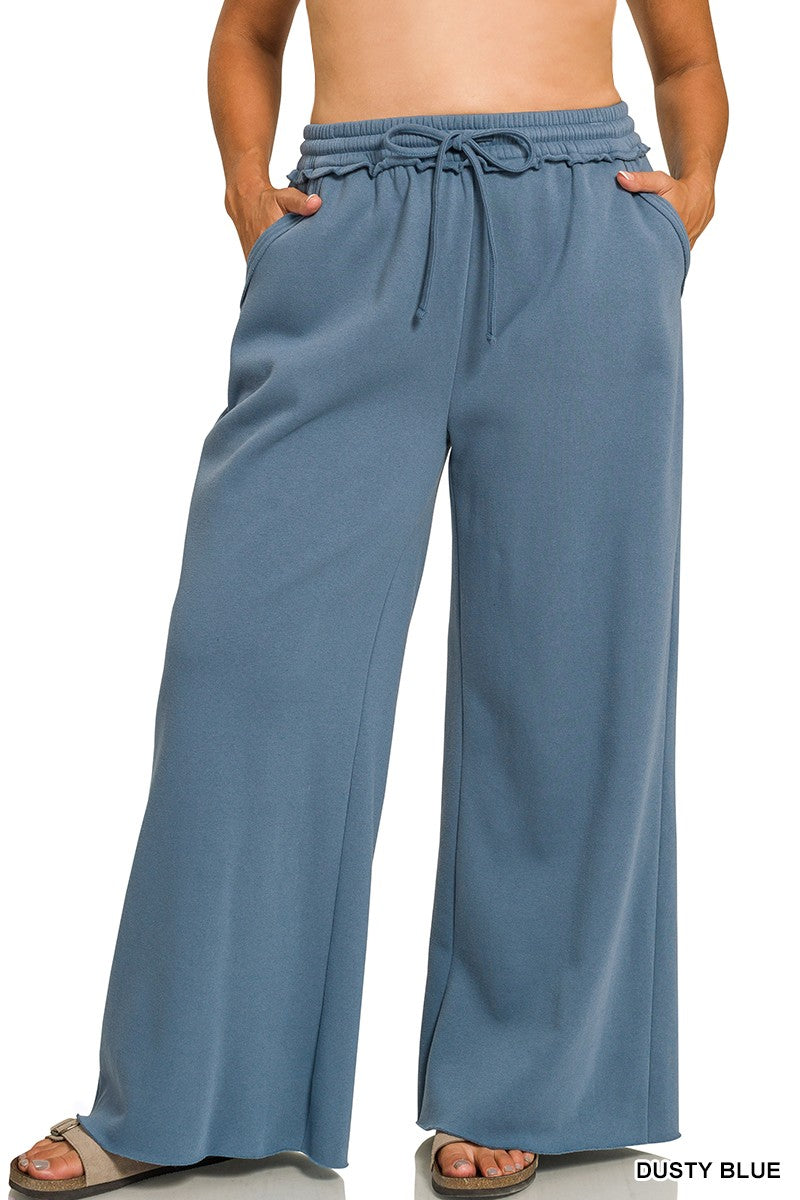 Zenana Plus Fleece Exposed Seam Wide Leg Sweatpants 4327X5