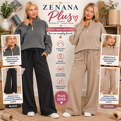 Zenana Plus Fleece Exposed Seam Wide Leg Sweatpants 4327X5