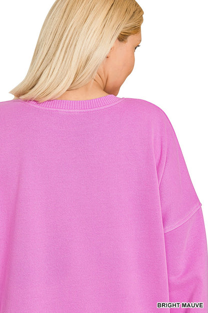Zenana Plus Pigment Dye Fleece Hi-Low Hem Pullover With Pocket 4383X5