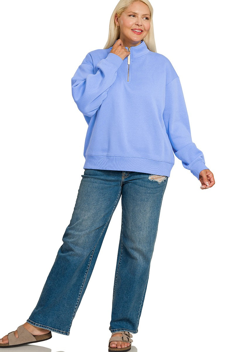 Zenana Plus Fleece Half Zip Sweatshirt 4357X
