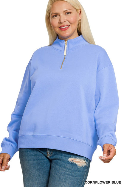 Zenana Plus Fleece Half Zip Sweatshirt 4357X