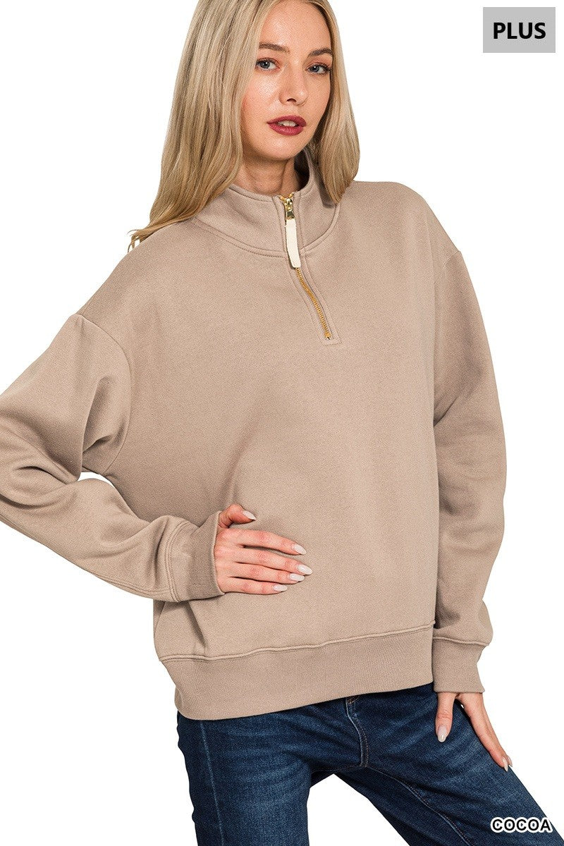 Zenana Plus Fleece Half Zip Sweatshirt 4357X