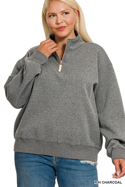 Zenana Plus Fleece Half Zip Sweatshirt 4357X
