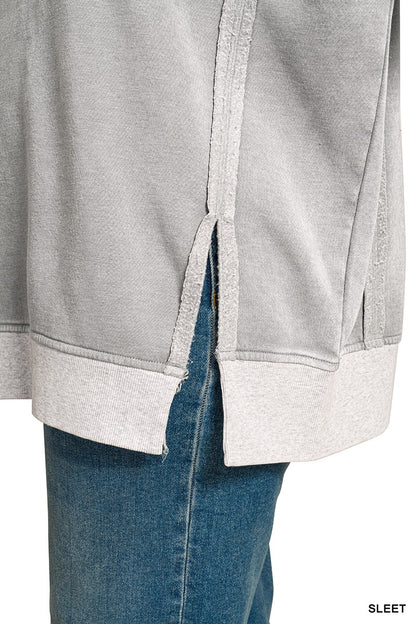 Zenana Plus Fleece Acid Washed Contrast Trim Pullover 4580X5