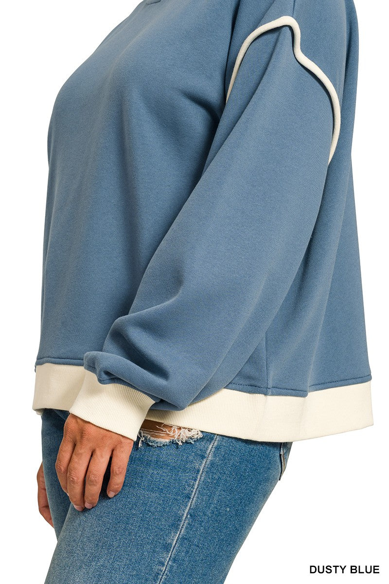 Zenana Plus Fleece Contrast Trim Piping Detail Sweatshirts 4594X5