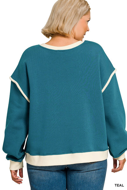 Zenana Plus Fleece Contrast Trim Piping Detail Sweatshirts 4594X5