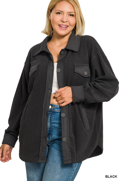 Zenana Plus Oversized Basic Fleece Shacket 4000X