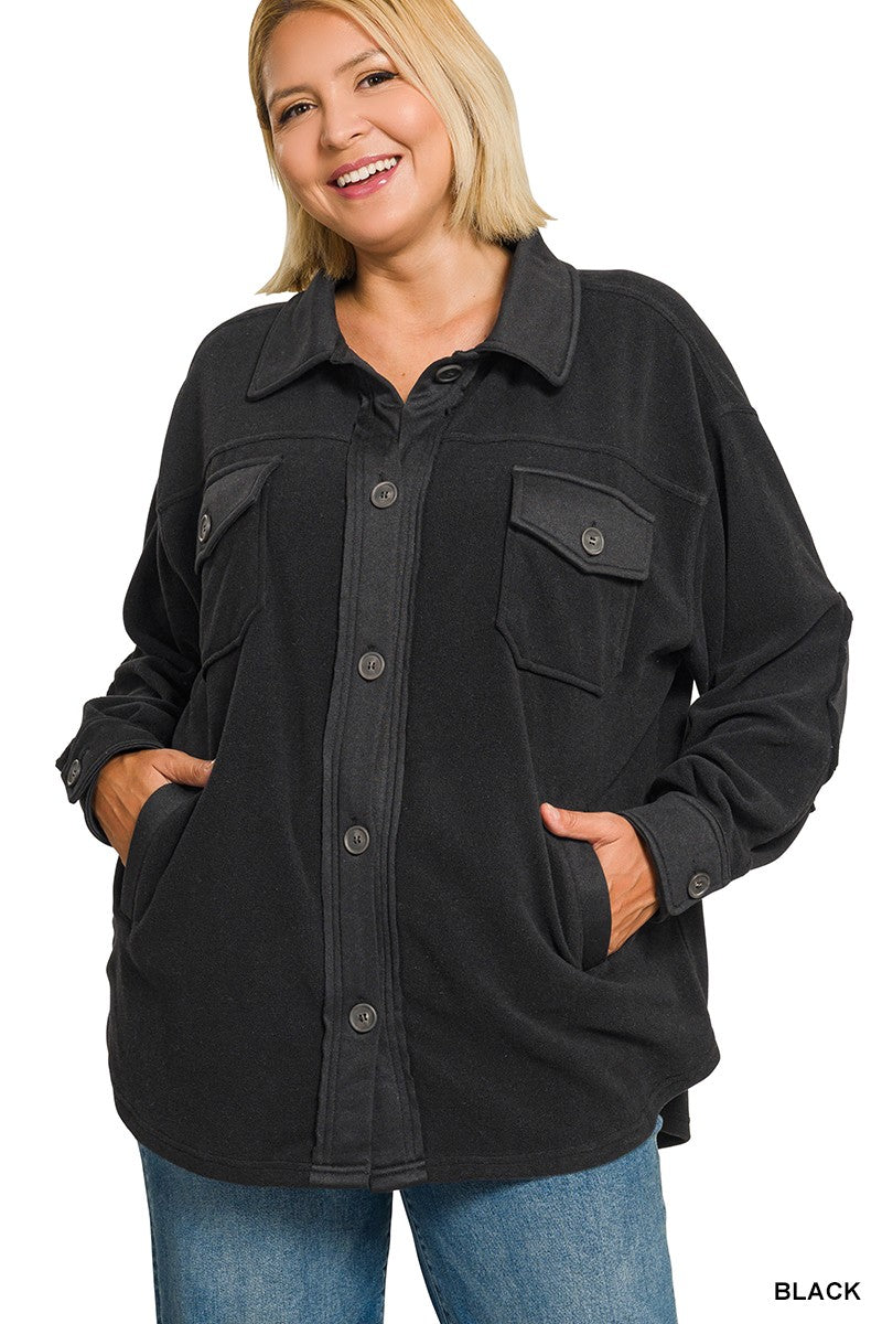 Zenana Plus Oversized Basic Fleece Shacket 4000X
