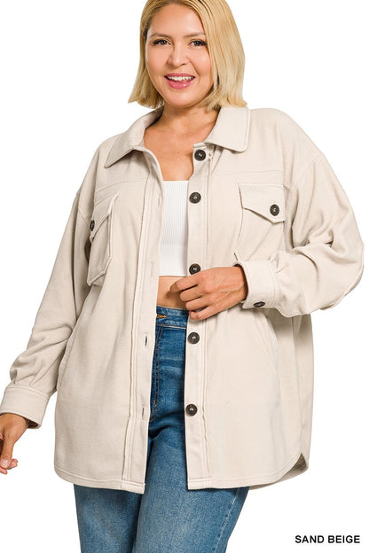 Zenana Plus Oversized Basic Fleece Shacket 4000X