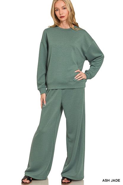 Zenana Scuba Crewneck Pullover & Pants 2 Pieces Set 4055D4