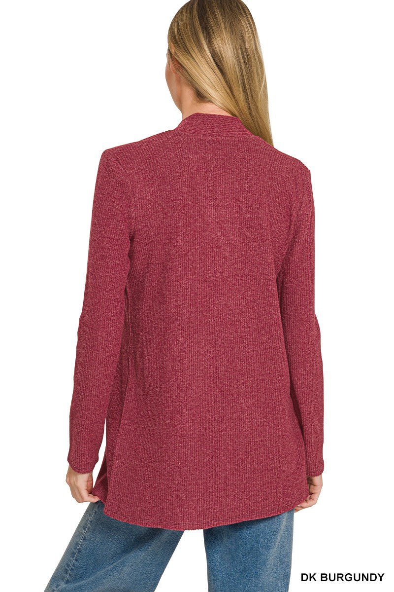 Zenana Plus Heather Ribbed Sweater Open Front Cardigan 2245X