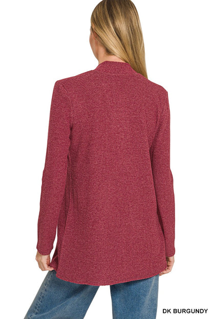 Zenana Plus Heather Ribbed Sweater Open Front Cardigan 2245X