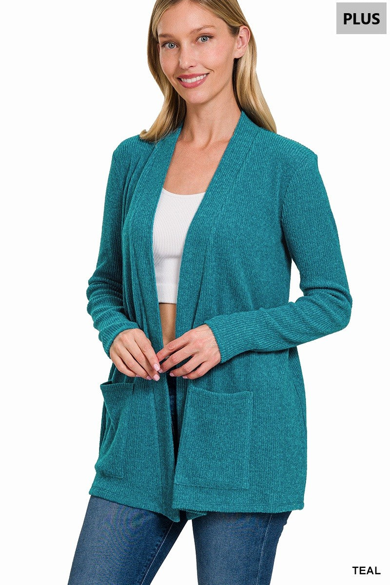 Zenana Plus Heather Ribbed Sweater Open Front Cardigan 2245X