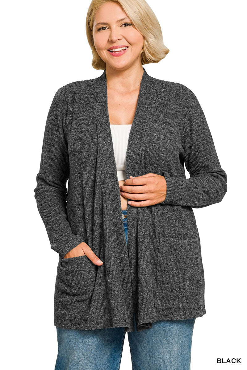 Zenana Plus Heather Ribbed Sweater Open Front Cardigan 2245X