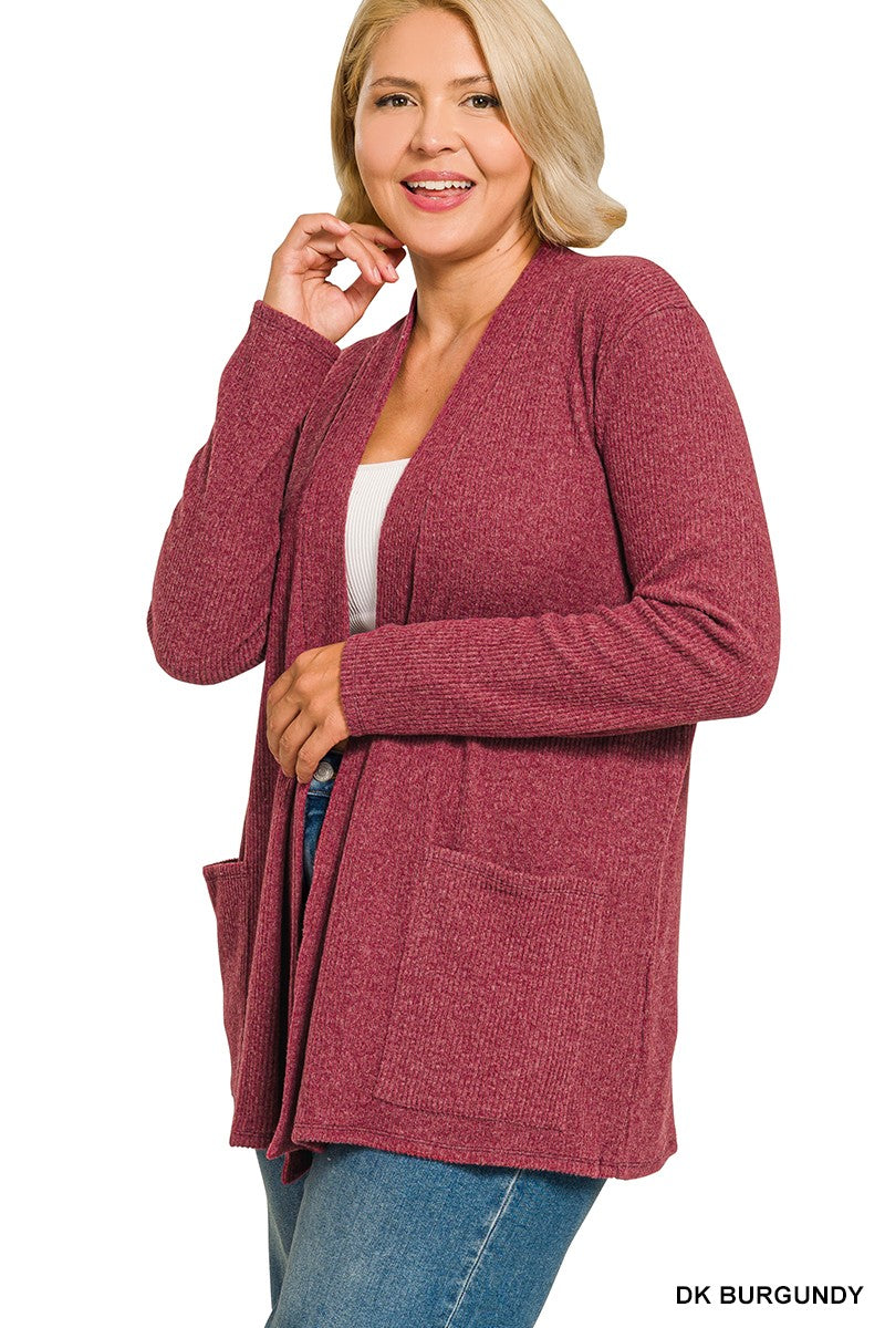 Zenana Plus Heather Ribbed Sweater Open Front Cardigan 2245X