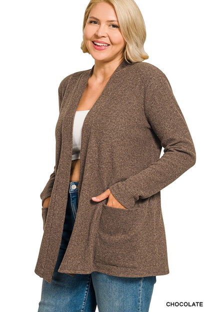 Zenana Plus Heather Ribbed Sweater Open Front Cardigan 2245X