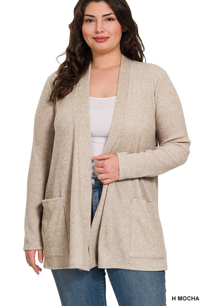 Zenana Plus Heather Ribbed Sweater Open Front Cardigan 2245X