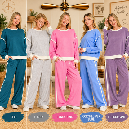 Zenana Scuba Contrast Trim Piping Detail Sweatshirts & Pants Set 4166Y