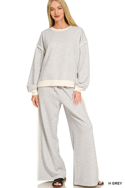 Zenana Scuba Contrast Trim Piping Detail Sweatshirts & Pants Set 4166Y
