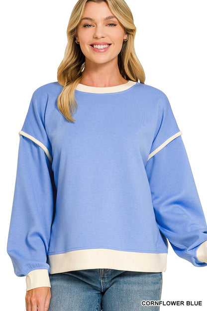 Zenana Scuba Contrast Trim Piping Detail Sweatshirts & Pants Set 4166Y