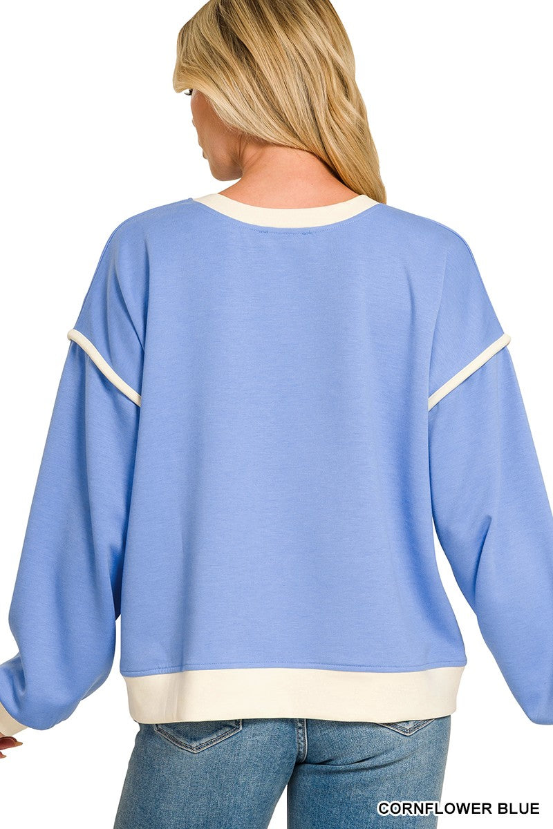 Zenana Scuba Contrast Trim Piping Detail Sweatshirts & Pants Set 4166Y