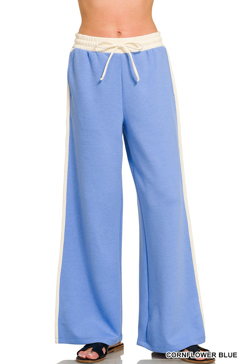 Zenana Scuba Contrast Trim Piping Detail Sweatshirts & Pants Set 4166Y