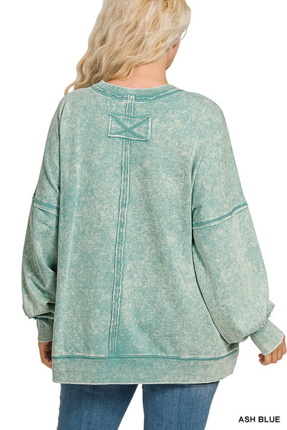 Zenana Plus French Terry Acid Wash Pullover 5203X5