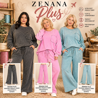Zenana Plus French Terry Acid Wash Pullover 5203X5