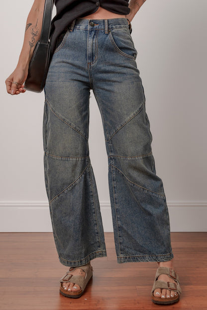 Aaparella Exposed Stitching Loose Straight High Waist Barrel Jeans