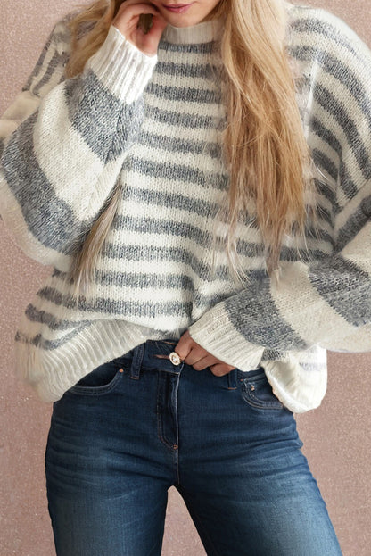 Aaparella Stripe Drop Shoulder Crew Neck Sweater