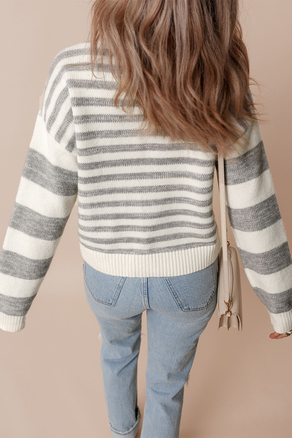 Aaparella Stripe Drop Shoulder Crew Neck Sweater