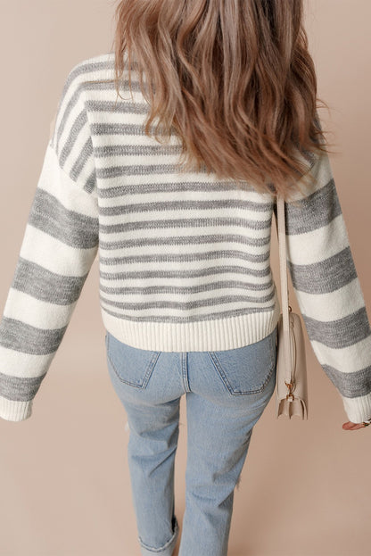 Aaparella Stripe Drop Shoulder Crew Neck Sweater