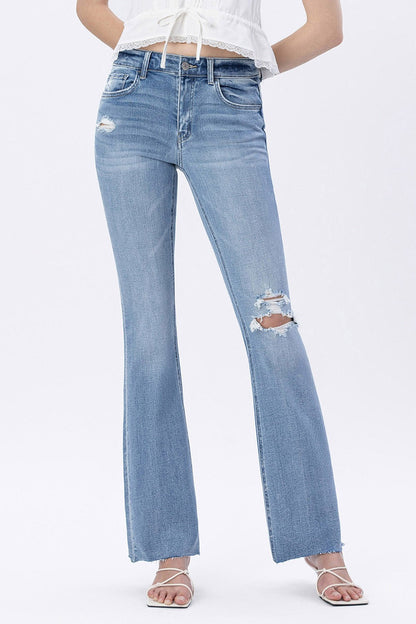 Flying Monkey Mid Rise Raw Hem Bootcut Jeans