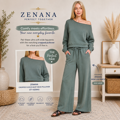 Zenana Fleece Exposed Seam Wide Leg Sweatpants 4327Y