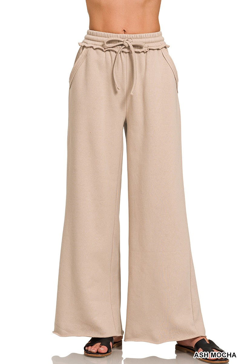 Zenana Fleece Exposed Seam Wide Leg Sweatpants 4327Y
