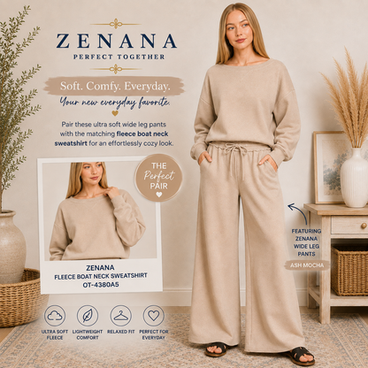 Zenana Fleece Exposed Seam Wide Leg Sweatpants 4327Y