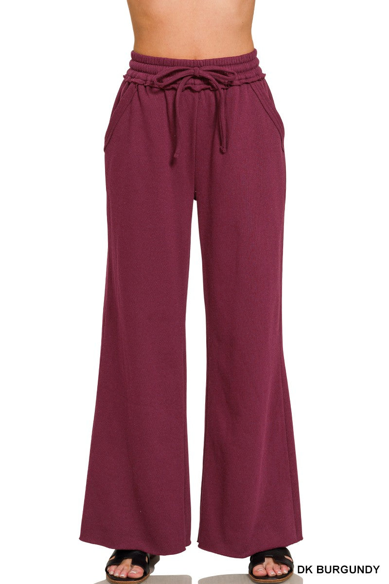 Zenana Fleece Exposed Seam Wide Leg Sweatpants 4327Y